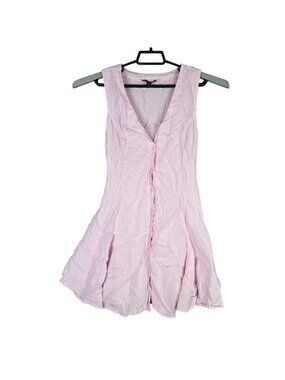 Womens J.Crew Pink Sleeveless 100% Linen Button Front Dress Tie-Back Size 8